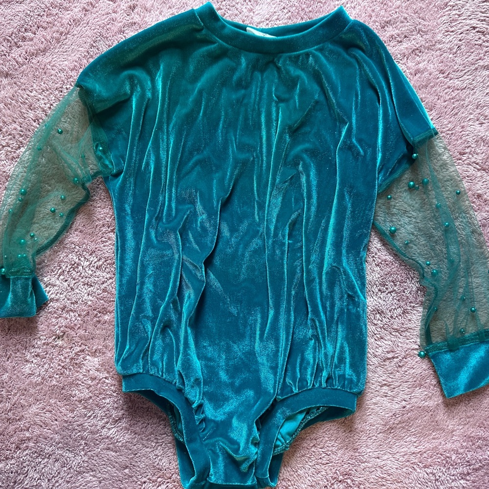 Elegant Teal Velvet Kids Bodysuit